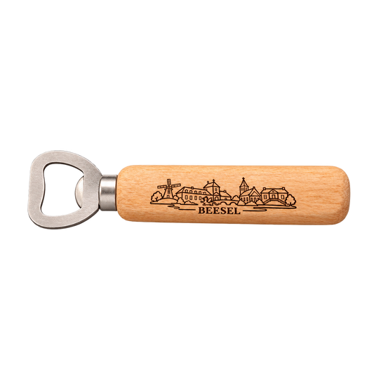 Houten flesopener ‘Beesel’ – met dorpsgezicht – vrijstaand