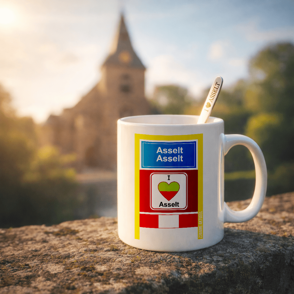 Mok incl. lepel met straatnaambord – Asselt - De Knutselier