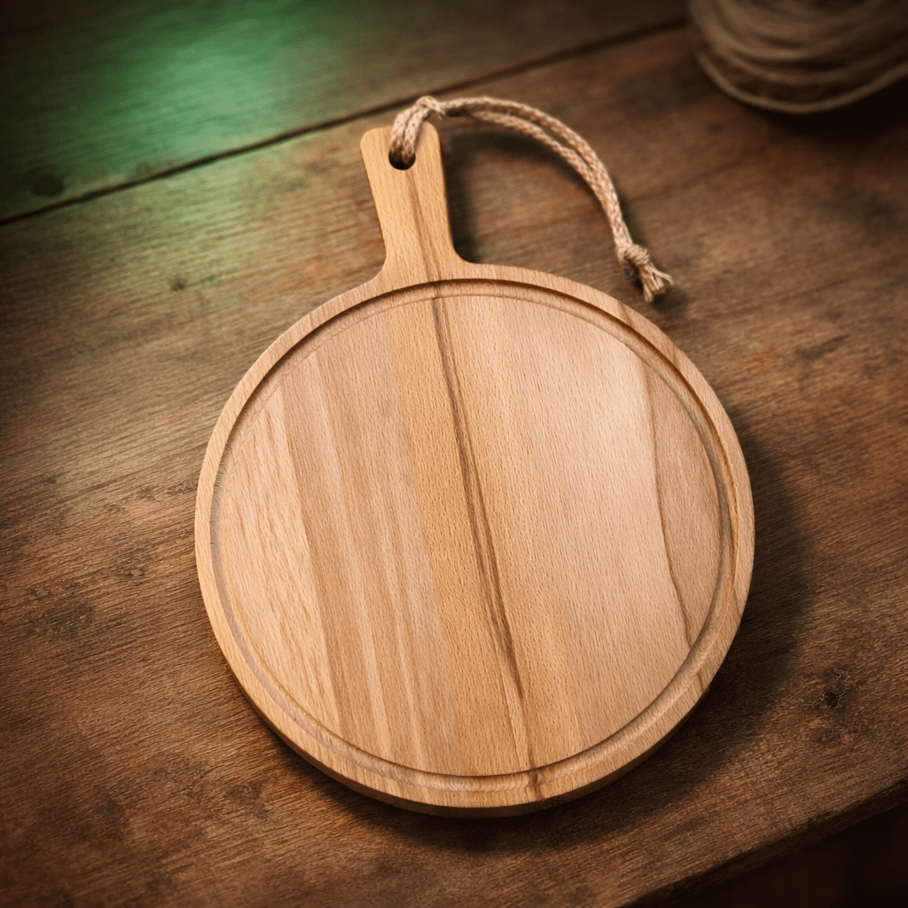 Plank Bibi – Ronde beukenhouten borrelplank van 30 cm ⌀ - De Knutselier
