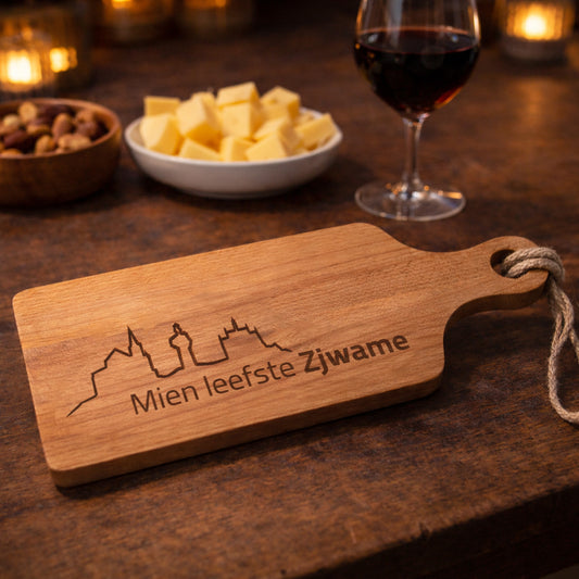 Plank ‘Mien leefste Zjwame’ – borrelplank 35 × 14 cm