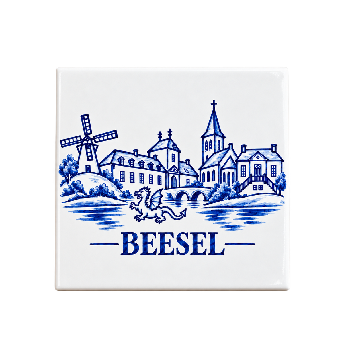 Tegeltje ‘Beesel’ – 11 × 11 cm, incl. houten standaard – vrijstaand