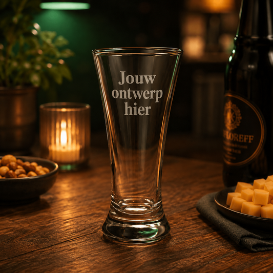 Conisch bierglas 320 ml met voorbeeldgravering Jouw ontwerp hier