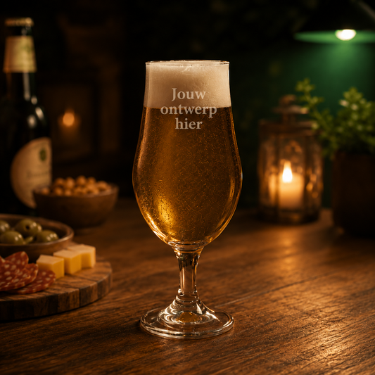 Rond bierglas 370 ml met voorbeeldgravering Jouw ontwerp hier