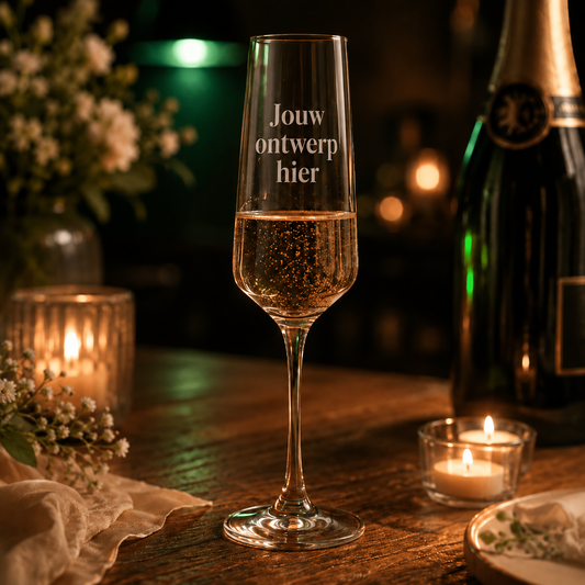 Champagneglas met voorbeeldgravering Jouw ontwerp hier