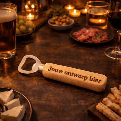 Houten flesopener van beukenhout – met gravure - De Knutselier