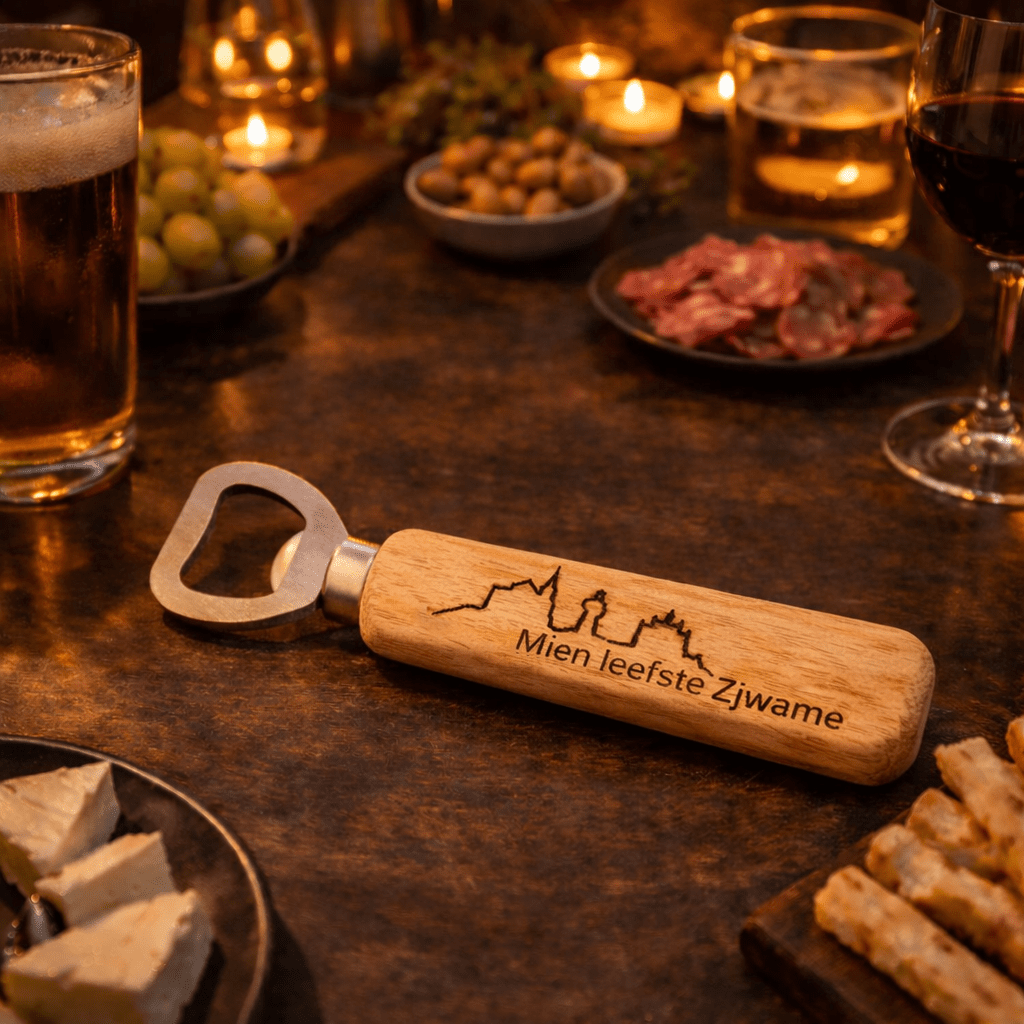 Houten flessenopener ‘Mien leefste Zjwame’ – Swalmen collectors item - De Knutselier