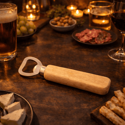 Houten flessenopener van beukenhout – met gravure - De Knutselier