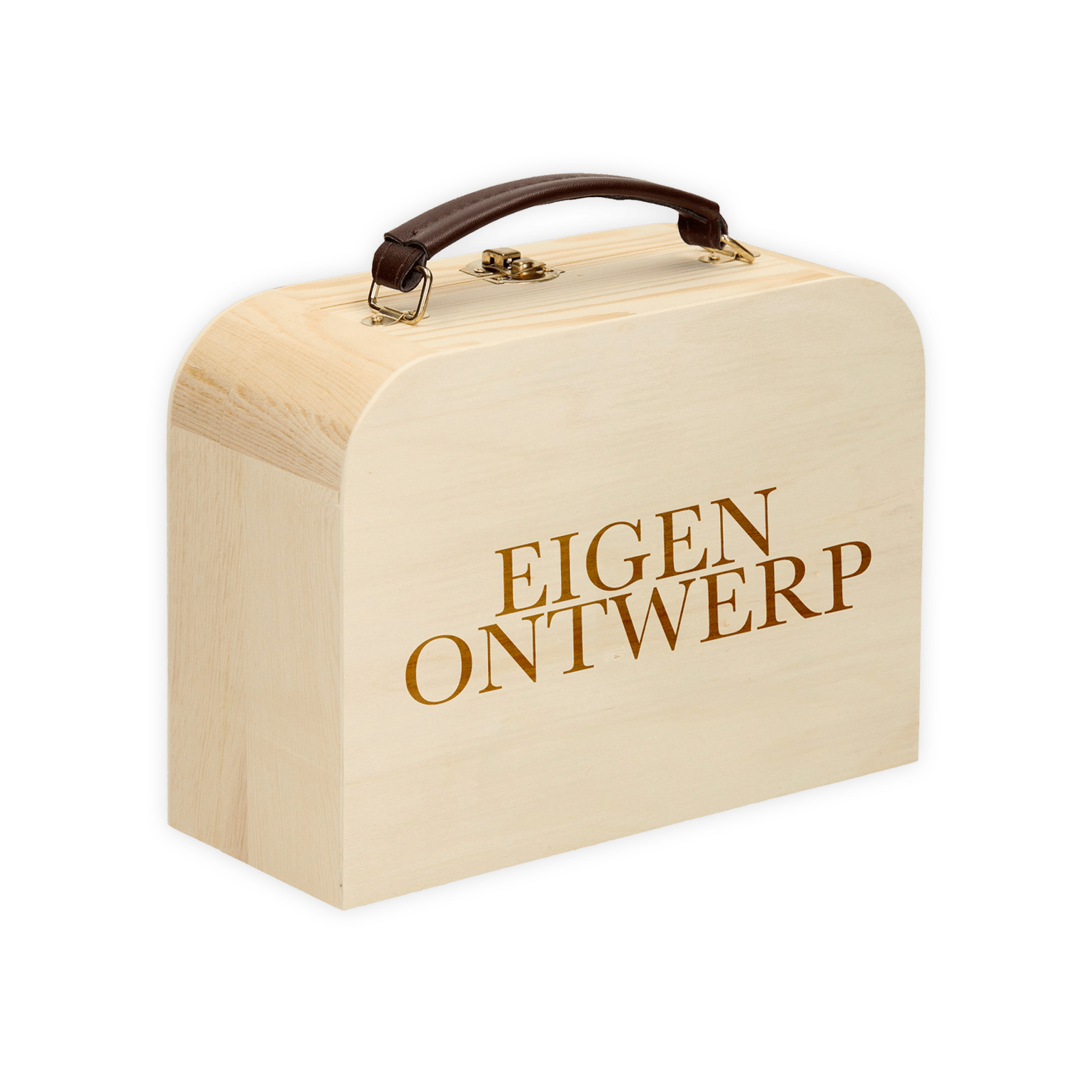 Houten koffertje met leren handvat 20 × 14 × 7 cm - De Knutselier