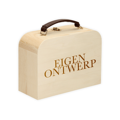 Houten koffertje met leren handvat 20 × 14 × 7 cm - De Knutselier