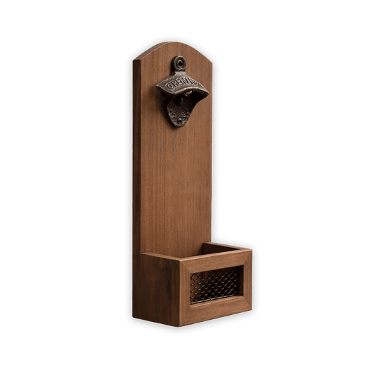 Houten muur - flesopener met opvangbak - De Knutselier