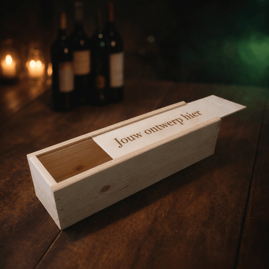Houten wijnkist met schuifdeksel – 34 × 9,5 × 8,5 cm - De Knutselier