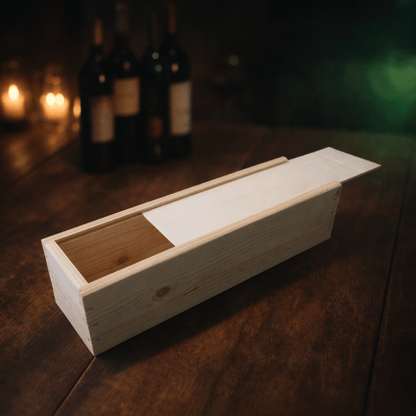 Houten wijnkist met schuifdeksel – 34 × 9,5 × 8,5 cm - De Knutselier