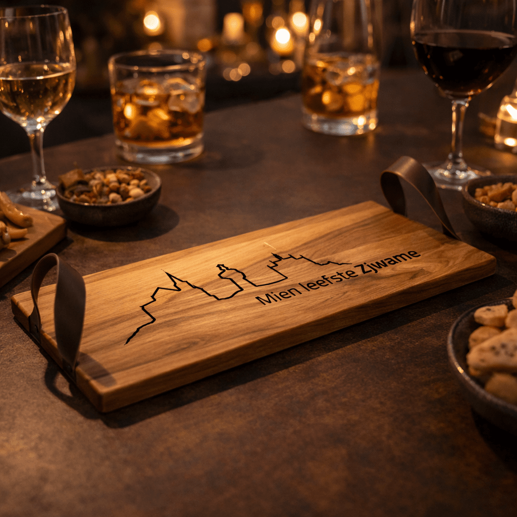 Plank ‘Mien leefste Zjwame’ – borrelplank 39 × 18 cm - De Knutselier