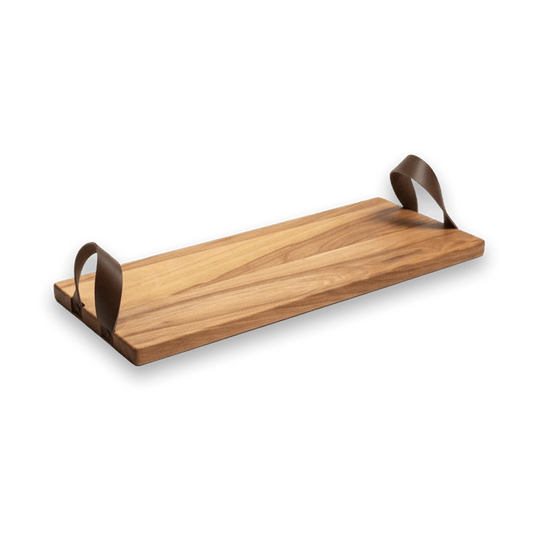 Plank Tessa – Stoere serveerplank met leren handvatten 39 × 18 cm - De Knutselier