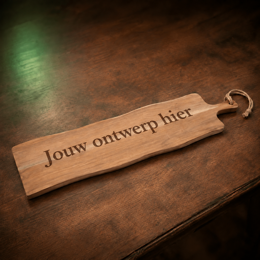 Plank Timooh met voorbeeldgravering Jouw ontwerp hier