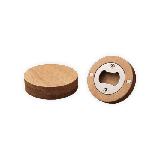 Ronde bamboe flessenopener met magneet – Ø 6,5 cm | 12 mm dik - De Knutselier