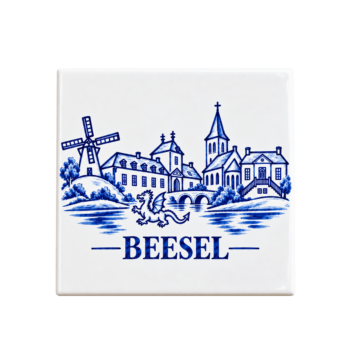 Tegeltje ‘Beesel’ – 15 × 15 cm, incl. houten standaard - De Knutselier