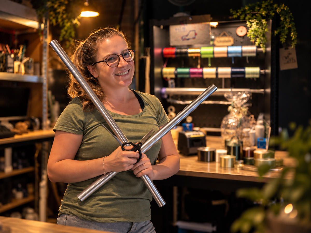 Tessa aan de inpaktafel van De Knutselier