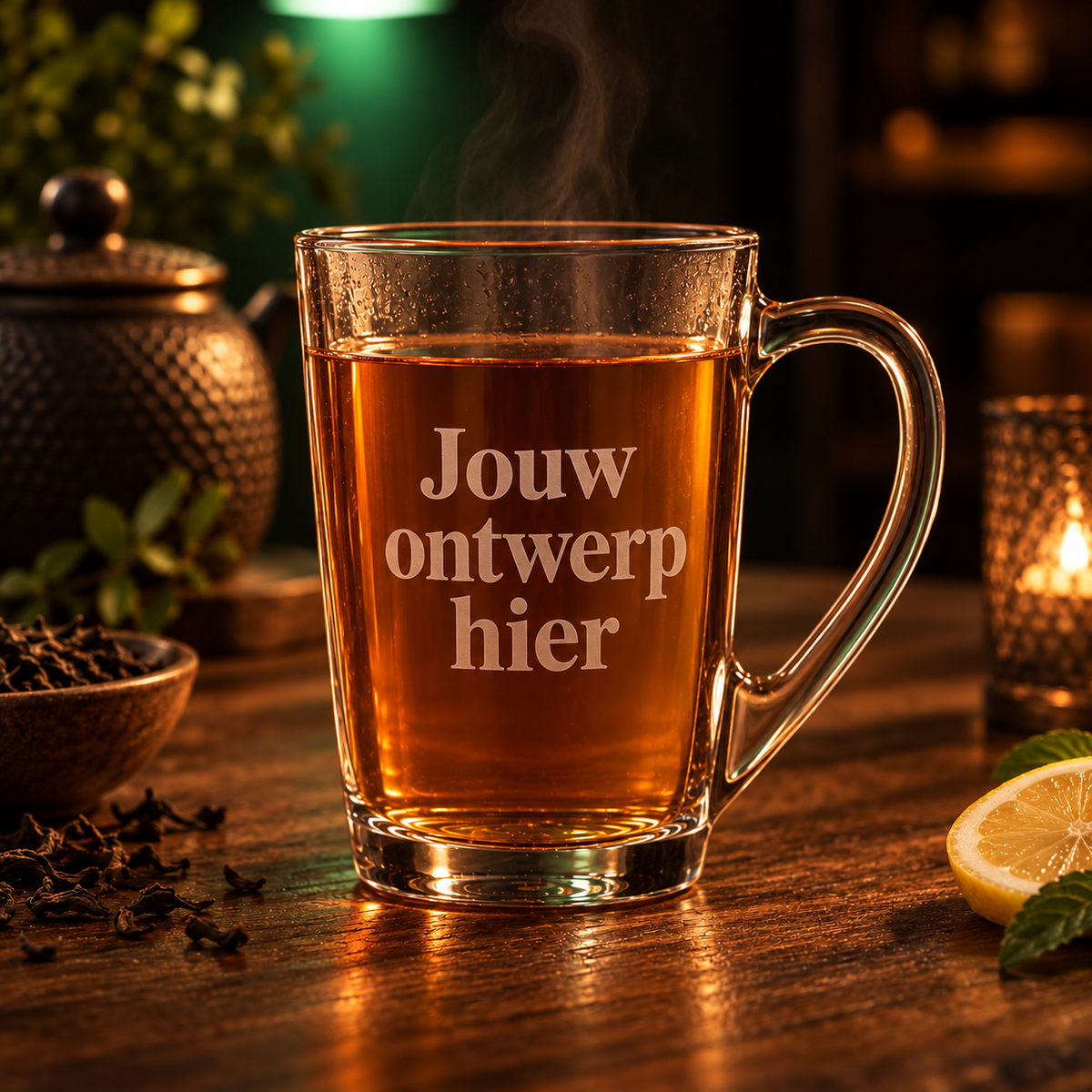 Theeglas met persoonlijke gravure 300 ml - jouw ontwerp